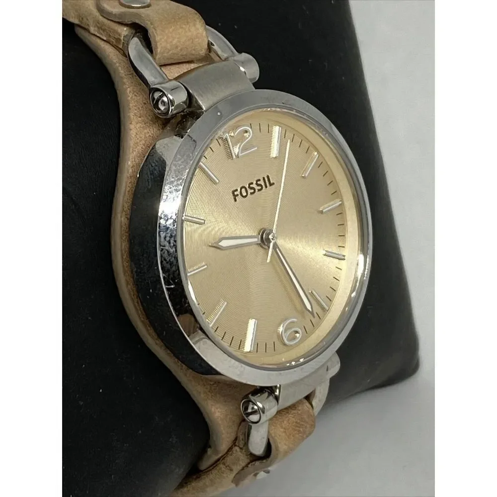 Fossil ES2830 Women's Leather Analog Beige Dial Quartz Genuine Wrist Watch GE501